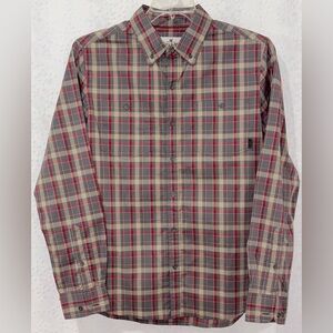 Beach & Barn Plaid Shirt Mens Medium Gray Red Ranch Western Casual Stretch